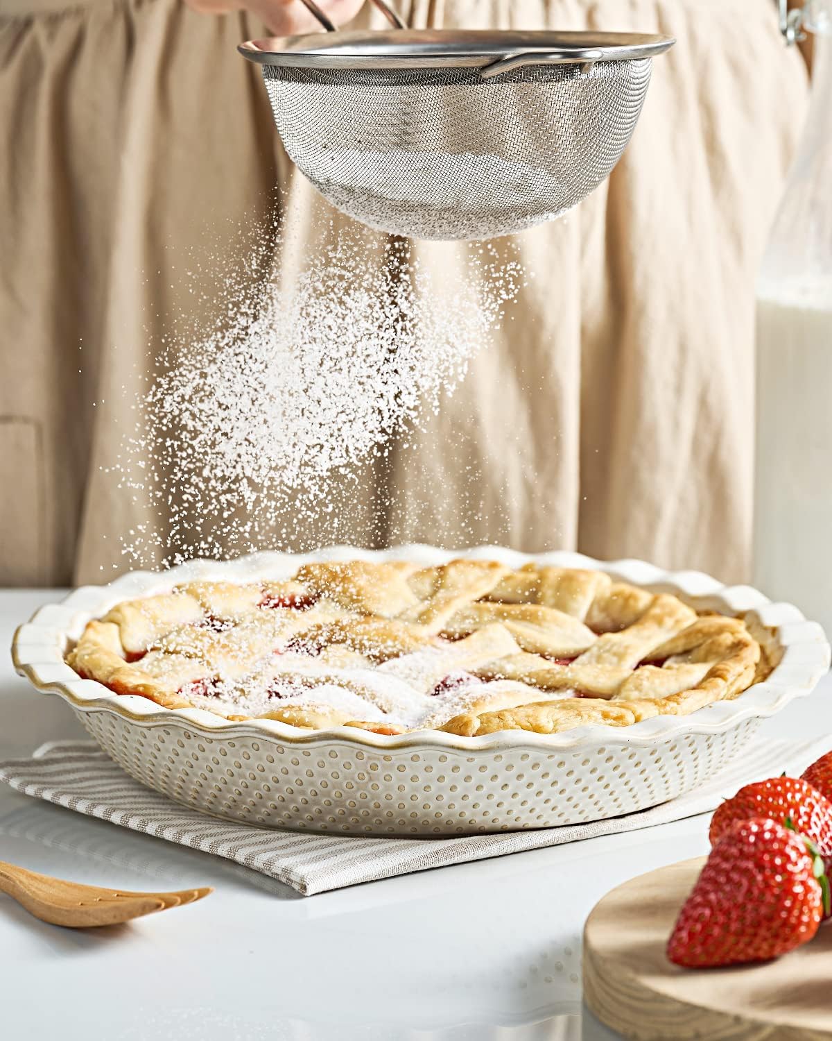 getstar Ceramic Pie Pan, 9 inch Pie Dish for Baking, Non-Stick, Oven & Dishwasher Safe, Farmhouse Decor Quiche Baking Dish, Pie Plate, Deep Dish Pie Pan (Embossed Dots)