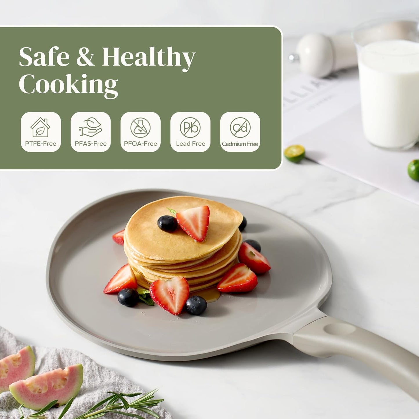 Redchef Crepe Pan Nonstick, 10 Inch Ceramic Flat Skillet Pan for Roti Dosa Tawa Comal Para Tortillas Pancake Pan for stove top, Induction Compatible, PFAS/PFOA/PTFE Free(Gray)