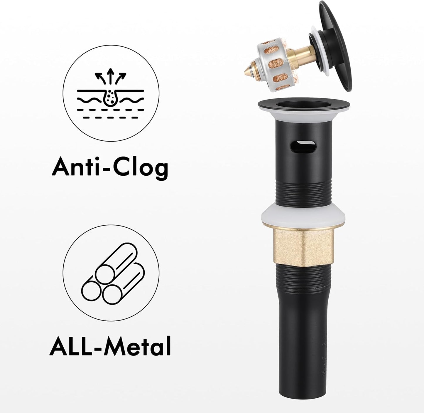 KES Vessel Sink Faucet, Black Bathroom Faucets, Tall Bathroom Faucets with Sink Drain with Overflow, L3156BLFF12-BK-C1