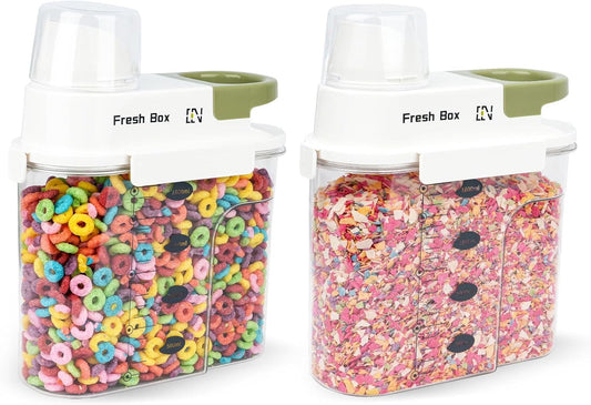 Cereal Storage Container 2Pack,61oz/1.8L Airtight Food Storage Containers With Lids,Organizers Storage With Measuring Cup for Beans,Sugar,Rice,Nuts,Snacks,Pet Food,Candy