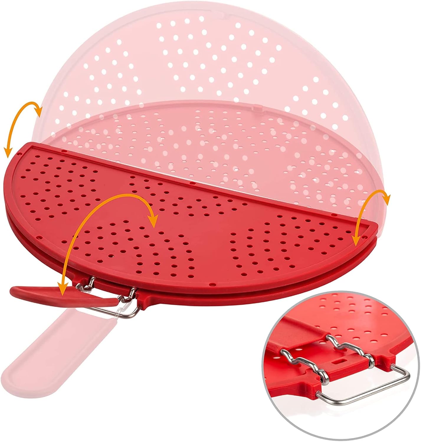 Splatter Screen for Frying Pan Foldable Grease Splatter Guard Silicone Splatter Shields Multifunction Oil Screen for Skillet with Folding Handle Bacon Splatter Screen Strainer