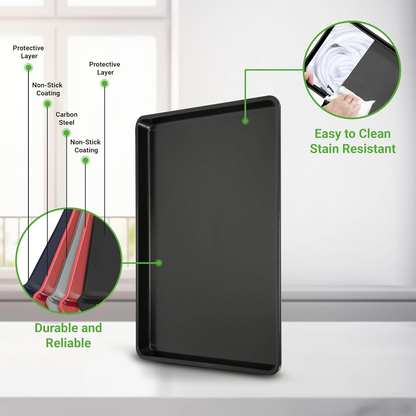 NutriChef Nonstick XL Cookie Sheet Baking Pan - Extra Large 22 Inch x 16 Inch with Raised Edges, Thick Carbon Steel Oven Baking Sheet for Jelly Rolls, Cookies, Cakes, & Pastries - Black