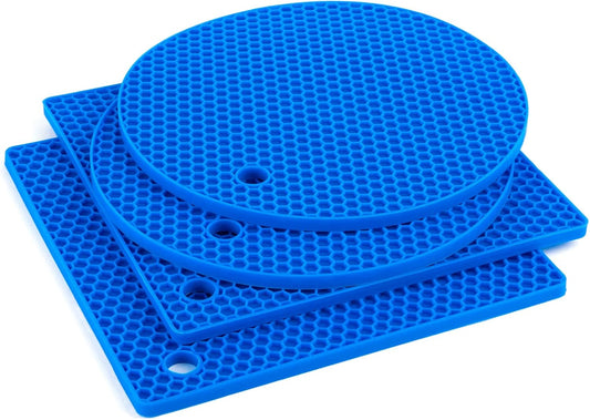 Joyhalo Trivets for Hot Dishes - Hot Pads for Kitchen, Silicone Pot Holders for Hot Pots and Pans, Silicone Mats for Kitchen Countertops, Table, Flexible Easy to Wash and Dry, True Blue