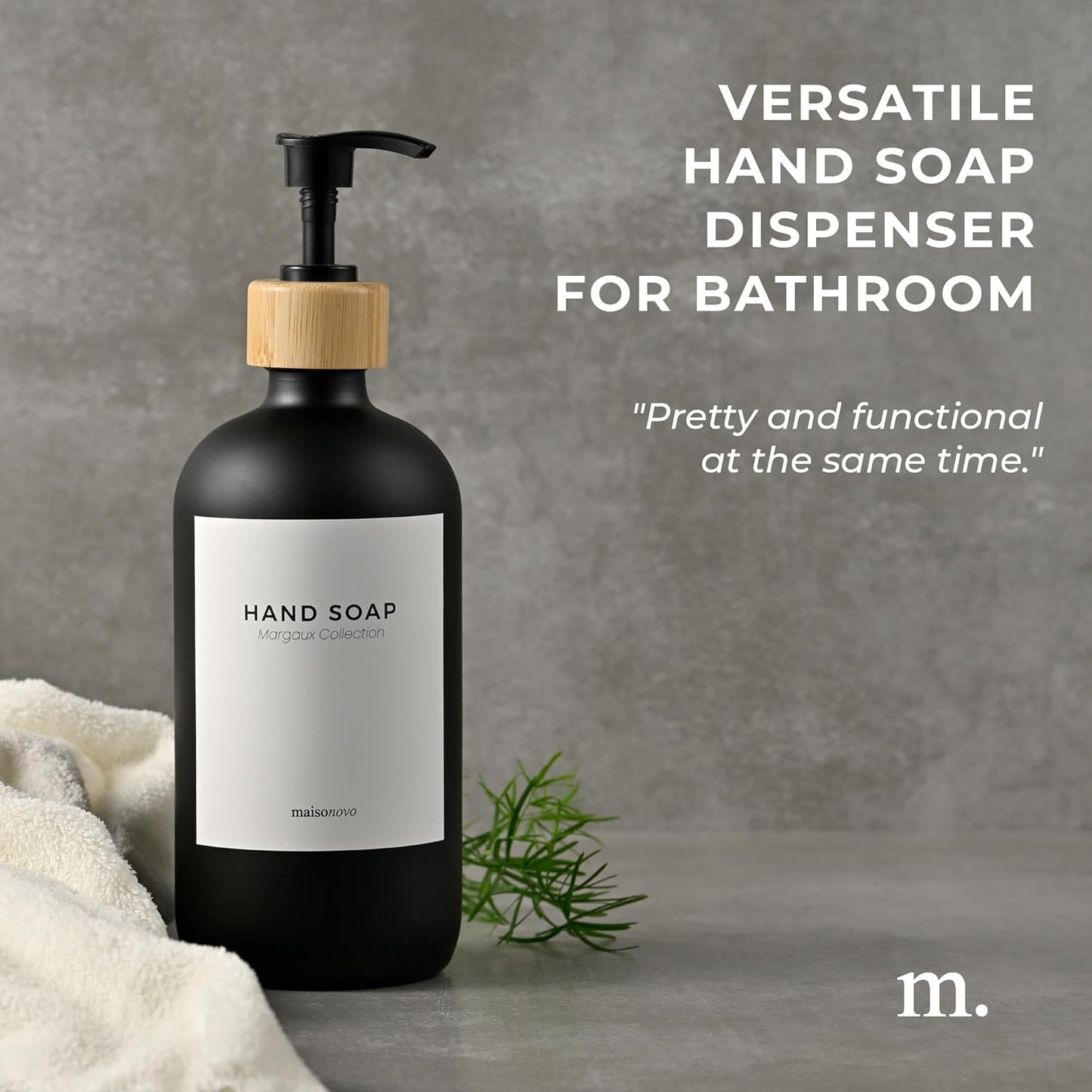 MaisoNovo Glass Hand Soap Dispenser | Dish Soap Dispenser for Kitchen | 16.9oz Black Bottles with Black Bamboo Pump | Bathroom Lotion Dispenser