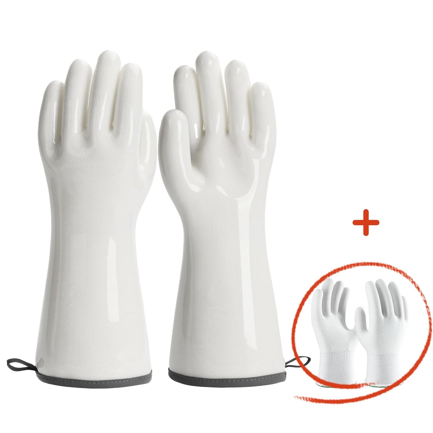 Silicone Oven Gloves - Heat Resistant, Barbecue, Reusable, Waterproof, Cotton Lined Mitts - XL