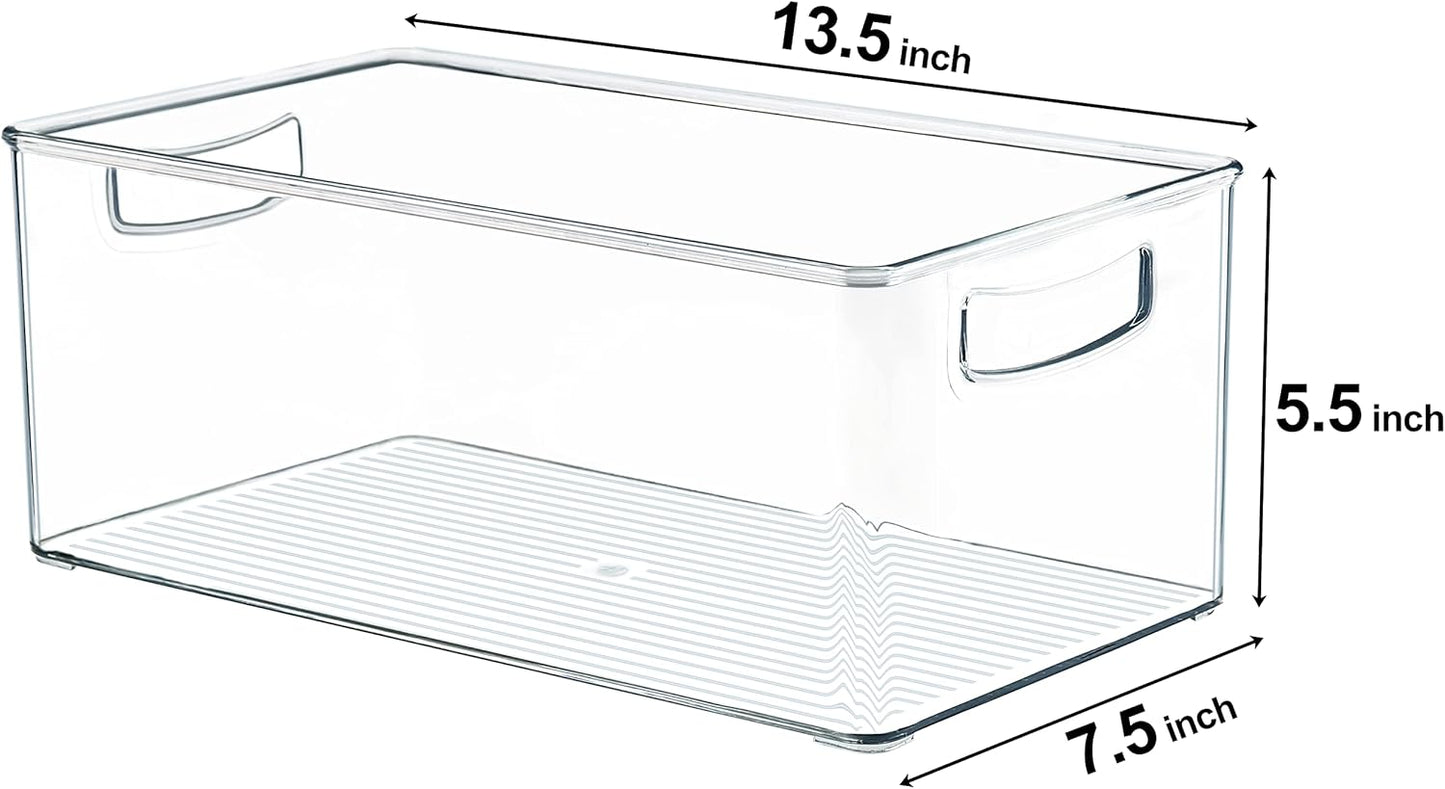 Hudgan 2 Pack Straight Sides Stackable Pantry Organizer Bins for Home Edit - 13.5''L x 7.5''W x 5.5''H