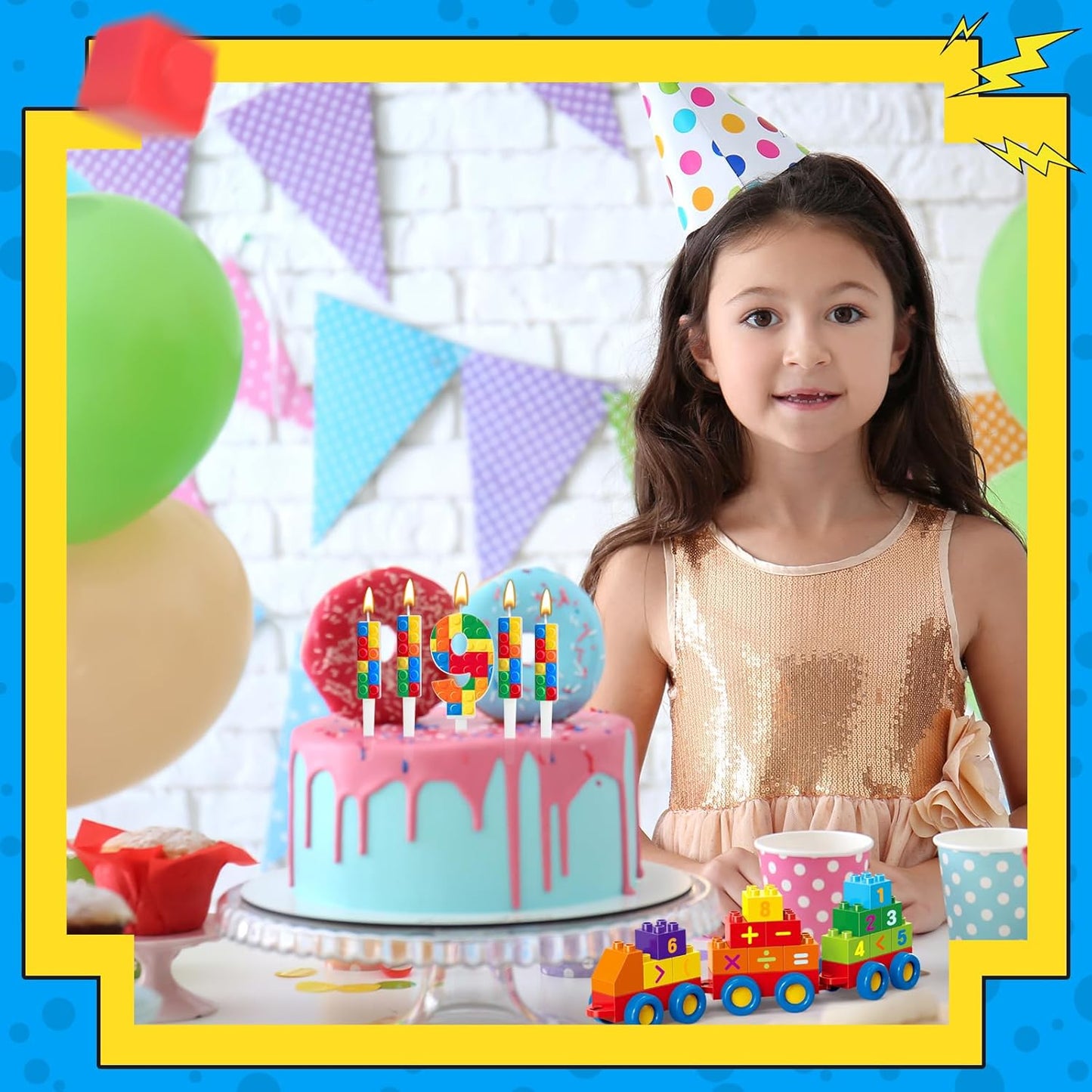 7 Pcs Building Block Themed Birthday Candles Set Building Blocks Number 9 Candle Cake Topper for Building Block Party Decoration Supplies (Number 9)