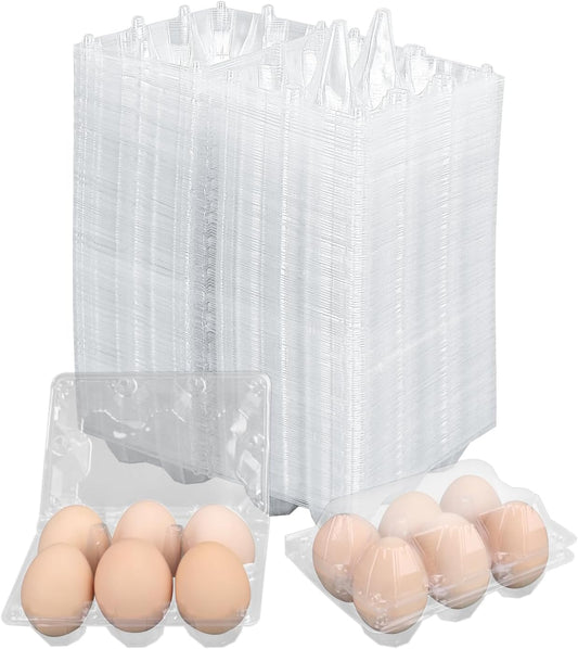 150 Pack Half Dozen Egg Cartons Bulk, 2x3 Clear Plastic Chicken Egg Holders, Egg Tray Carton Holder for Home & Kitchen, Farm & Market Use, Egg Storage Solution, 6 Grids(Medium Size)