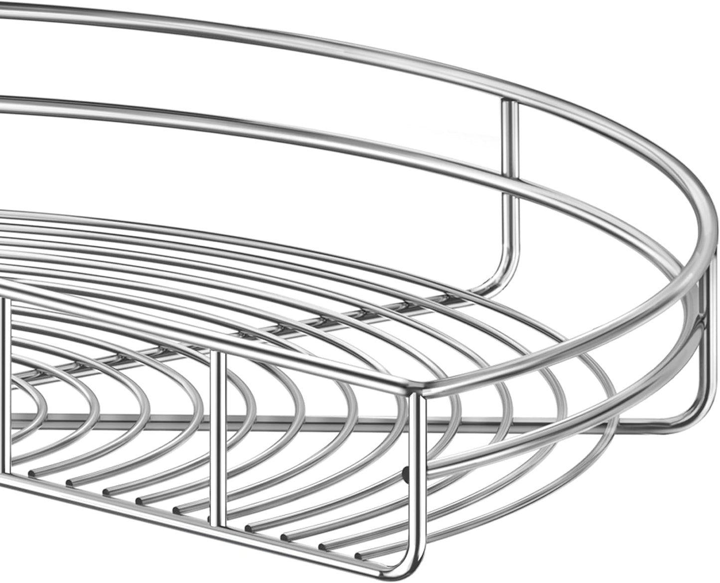 24" Kidney Corner Cabinet Lazy Susan - Turntable for Kitchen, Adjustable Height Replacement Shelves for Corner Cabinet, Chrome Silver (Cannot be Door-Mounted)