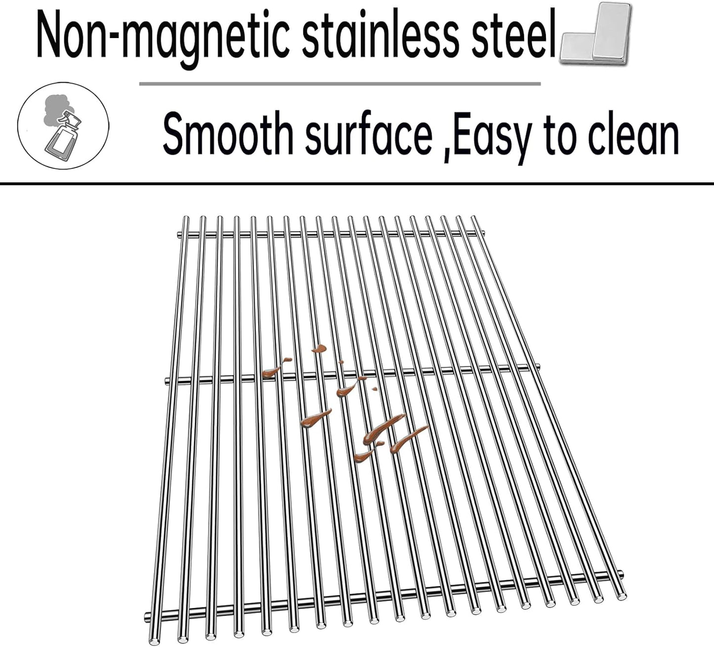 Kalomo Grill Grates Parts for Weber Genesis Grill 66803, 66096, Weber Genesis II E-610, Genesis II LX E-640 S-640, CSE-315, CSS-315, 18”Stainless Steel Grids BBQ Gas Grill Replacement Parts