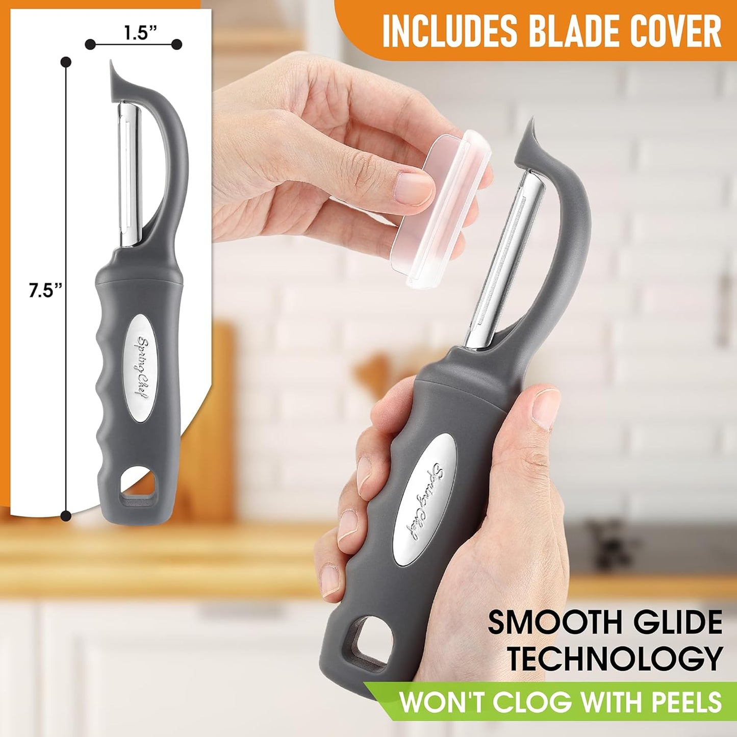 Spring Chef Premium Swivel Vegetable Peeler, Comfortable Handle and Ultra Sharp Stainless Steel Blades - Perfect Kitchen Peeler For Veggie, Fruit, Potato, Carrot, Apple - Gray