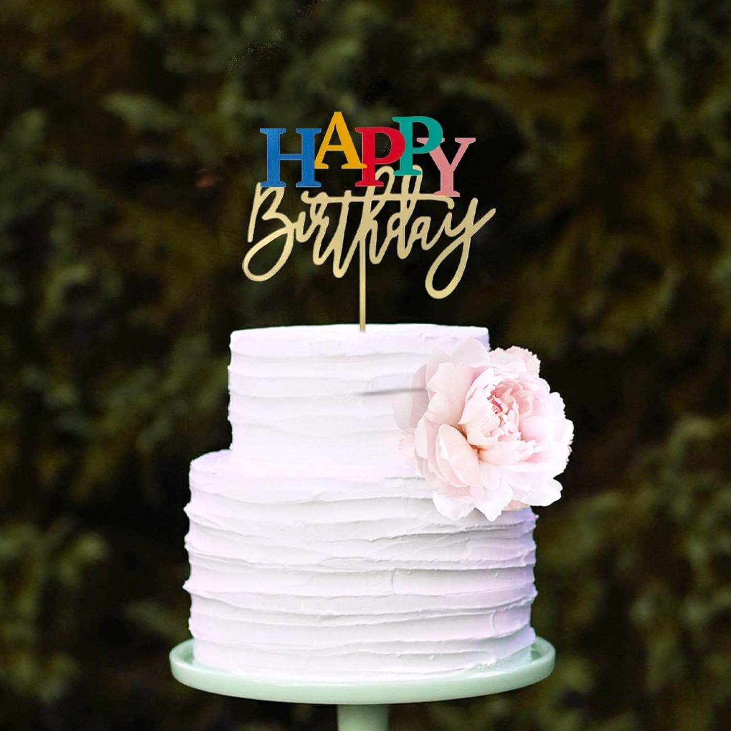 Acrylic Gold Happy Birthday Cake Topper, 7.5" x 6" Rainbow Birthday Cake Decoration (Gold)