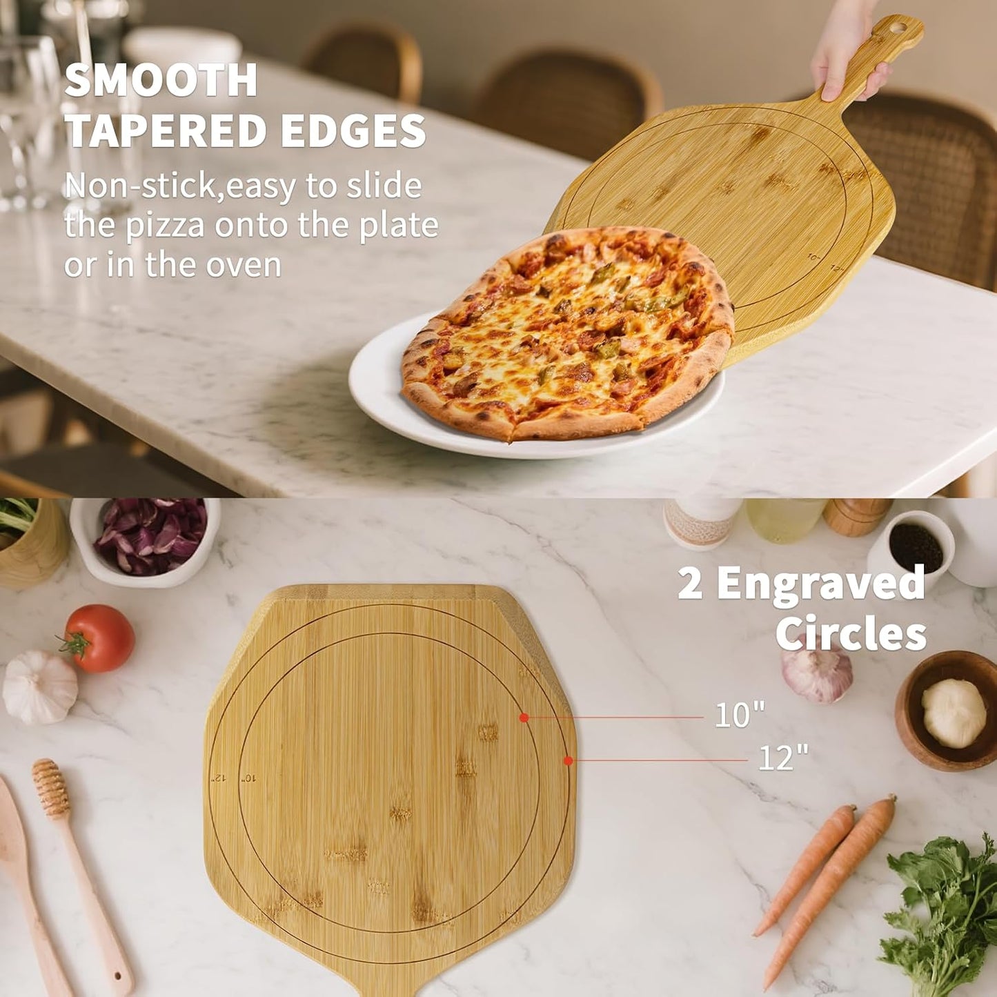 Luvan Pizza Peel,12in Natural Bamboo Wooden Pizza Paddle Spatula Pizza Peel Board Cutting Board for Oven,Baking Homemade Bread