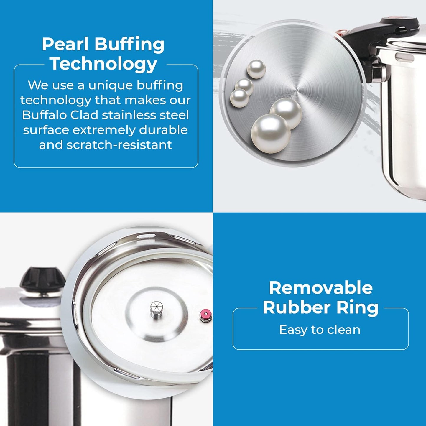 Buffalo Pressure Cooker 8 Qt Stainless Steel - Small Canning Pot with Lid for Home, Commercial Use - Easy to Clean Stove Top Pressure Canner, Can Cooker - SG Certificate QCP408