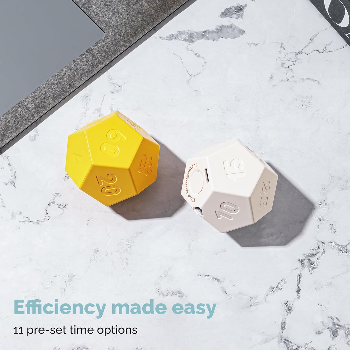 KADAMS Pomodoro Cube Timer Productivity-11 Preset Countdowns, Flip-to-Start Gravity Activation - Sound Vibrate Mute Rechargeable - Ideal for ADHD Kid Kitchen Classroom Cook Study Exercise - White