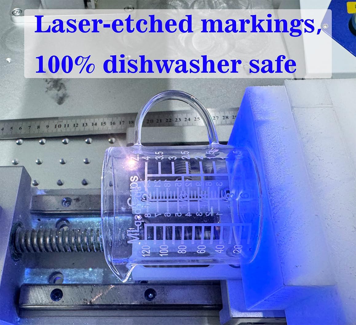 Ackers Etching Scale Measuring Glass -[Insulated handle | V-Shaped Spout]-Made of High Borosilicate Glass Measuring for Kitchen or Restaurant, Easy to Read, 120 ML (4 Oz)