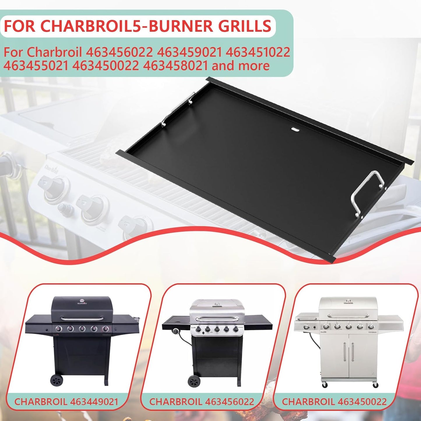 463365021 Full Size Griddle Insert for Charbroil Performance 5 Burner Grill 463448021 463451022 463466522, Carbon Steel Flat Top Griddle Plate for Charbroil G426-0004-W1 G426-0005-W1, 28.3''L x 17''W