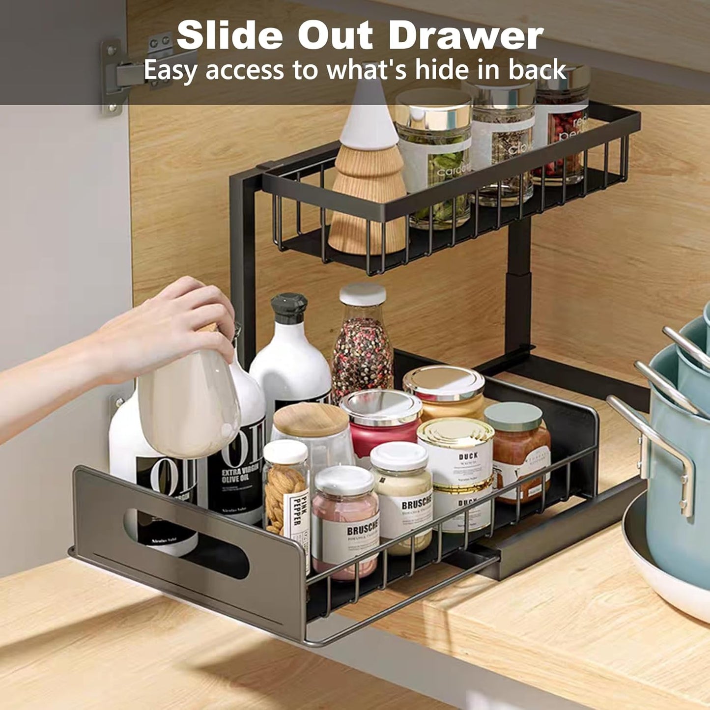 2 Tier Under Sink Organizer, Storage for Kitchen Bathroom,Pull Out Cabinet Organizer Slide Out Sink Shelf Cabinet Storage Shelves (Black, 1 Pack)
