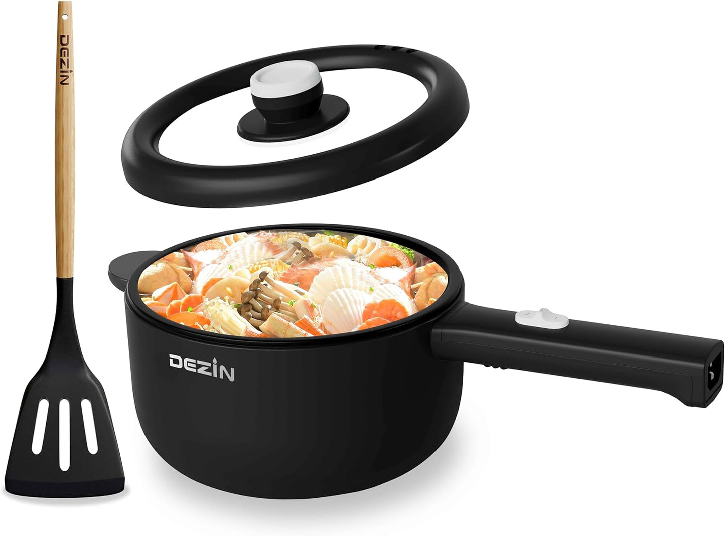 Dezin Electric Cooker, 2L Non-Stick Sauté Pan, Rapid Noodles Cooker, Mini Pot for Ramen with Power Adjustment, Dorm Room Essential