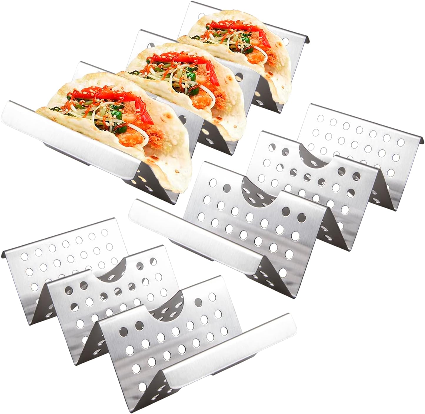 Taco Holders Set of 3 - Stainless Steel Taco Stand Rack Tray Style, Taco Rack Holds Up to 3, Oven Taco Holders Safe for Baking, Dishwasher and Grill Safe