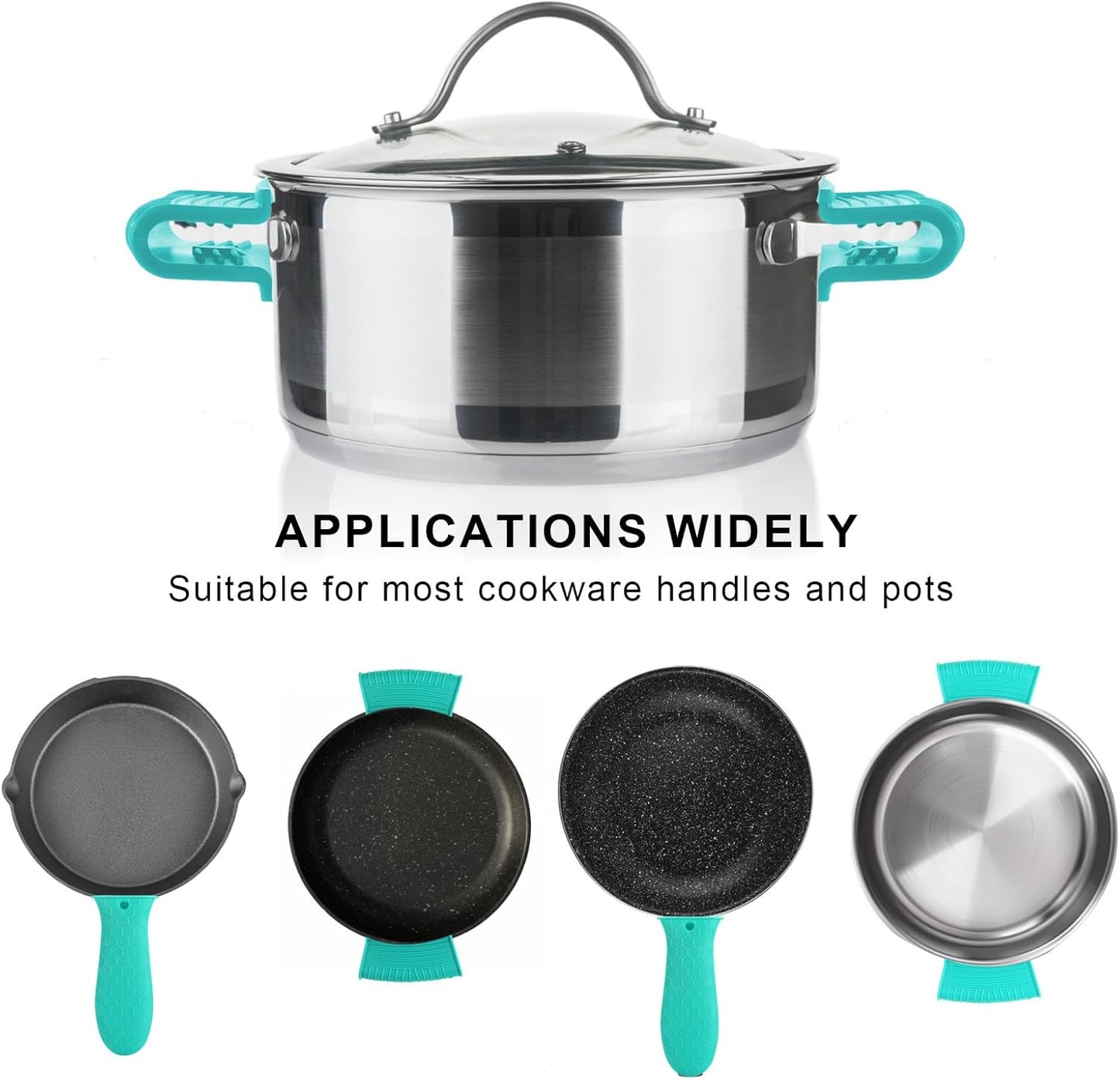 8 Pcs Non-Slip Silicone Hot Handle Holder & Assist Grips, Potholder for Cast Iron Skillets, Heat Resistant Handle Cover Sleeve for Frying Pans, Casserole, Cookware Handles, Lake Blue