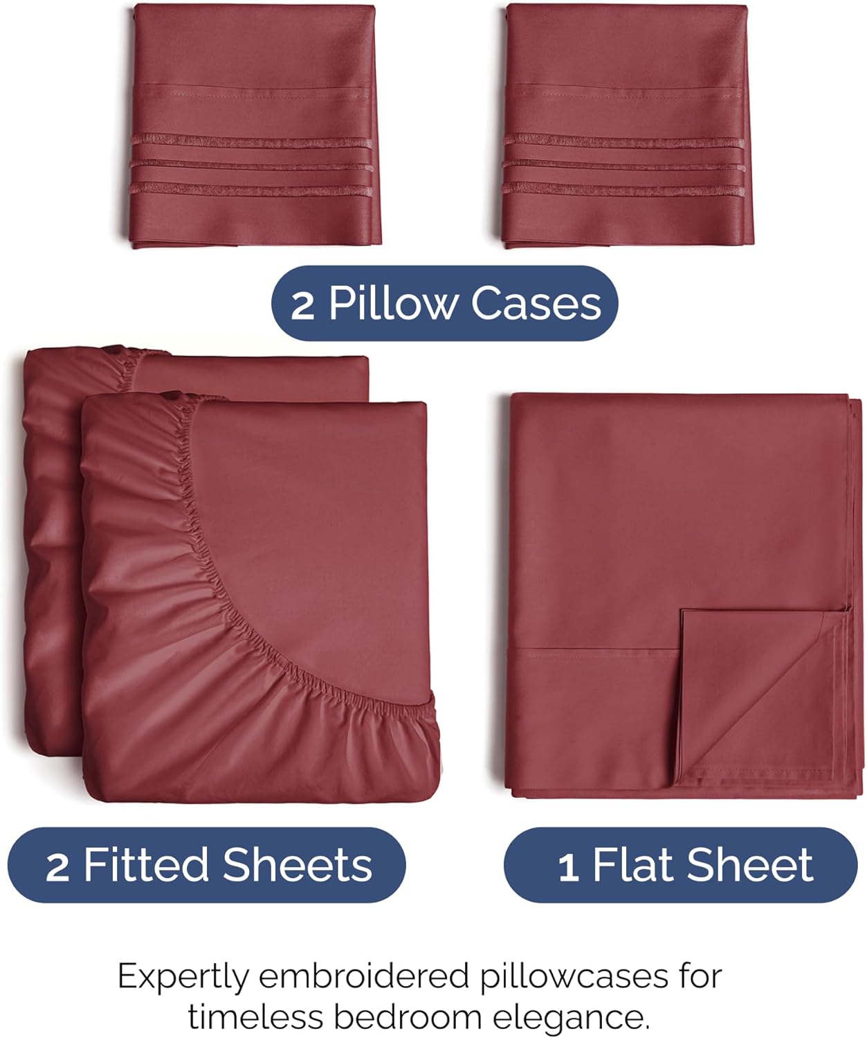 Split King Size 5 Piece Sheet Set - Comfy Breathable & Cooling Bed Sheets Set - Hotel Luxury Bedding for Women, Men, Kids, Teens, Boys & Girls - Deep Pockets, Soft, Wrinkle Free - Oeko-Tex - Burgundy