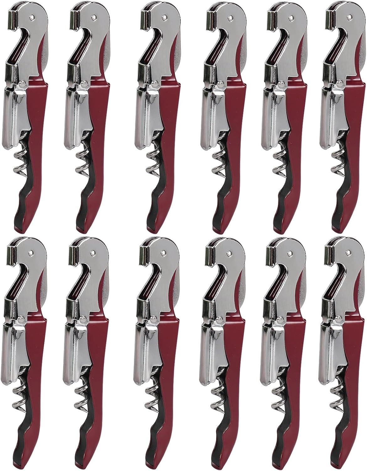 RECUTMS 12 Packs Wine Corkscrew Opener Bulk Stainless Steel Fold Beer or Bottle Opener Serrated Foil Cutter,Perfect for Bars,Restaurants,Family,Company Party (Claret)
