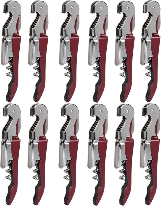 RECUTMS 12 Packs Wine Corkscrew Opener Bulk Stainless Steel Fold Beer or Bottle Opener Serrated Foil Cutter,Perfect for Bars,Restaurants,Family,Company Party (Claret)