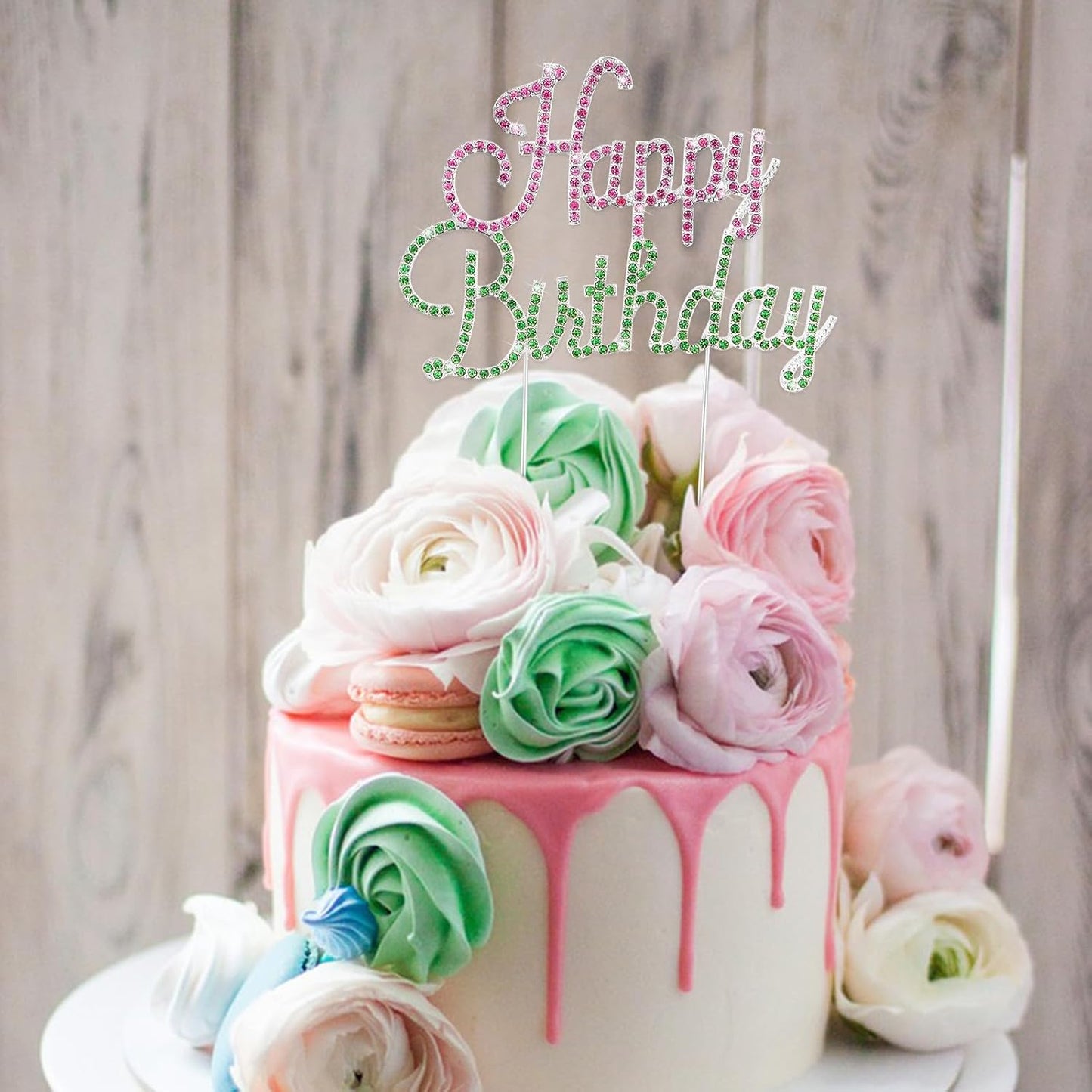 Jaciya Pink and Green Happy Birthday Cake Topper - Witch Themed Cake Decorations Green and Pink Party Supplies