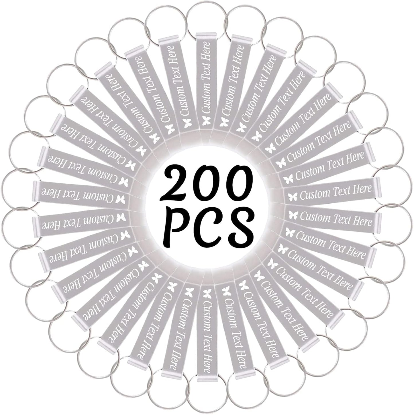 200PCS Personalized Bottle Opener Keychain Bulk Custom Beer Bottle Opener with Logo Text Engraved Wedding Bottle Opener Favors Customized Gifts for Guests Baby Shower Birthday Party-Silver