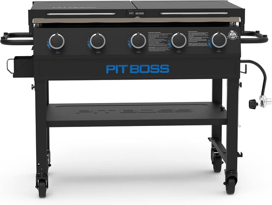 Pit Boss 11004 5-Burner with Folding Shelves Griddle, Black