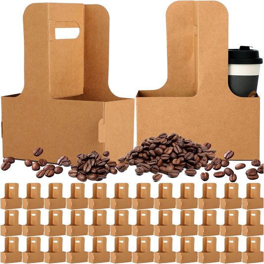Nuogo 100 Pack 2 Cup Drink Carrier Handled Drink Carrier Holder Disposable Cup Holder Paper Cup with Handle Take Out to Go Coffee for Restaurants Food Delivery
