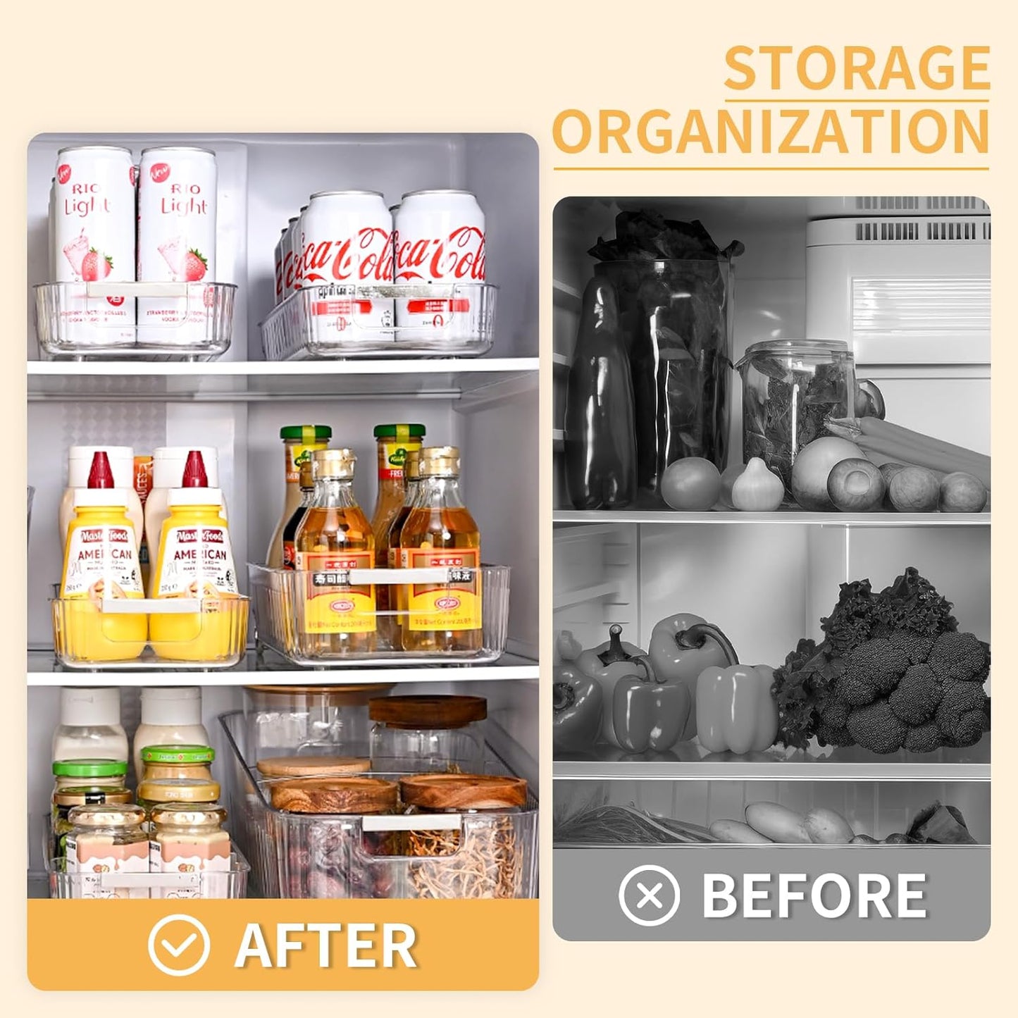 Refrigerator Organizers and Storage 2pcs Rolling Storage Bins Fridge Organizer BPA-Free Refrigerator Organizer for Deep Cabinet
