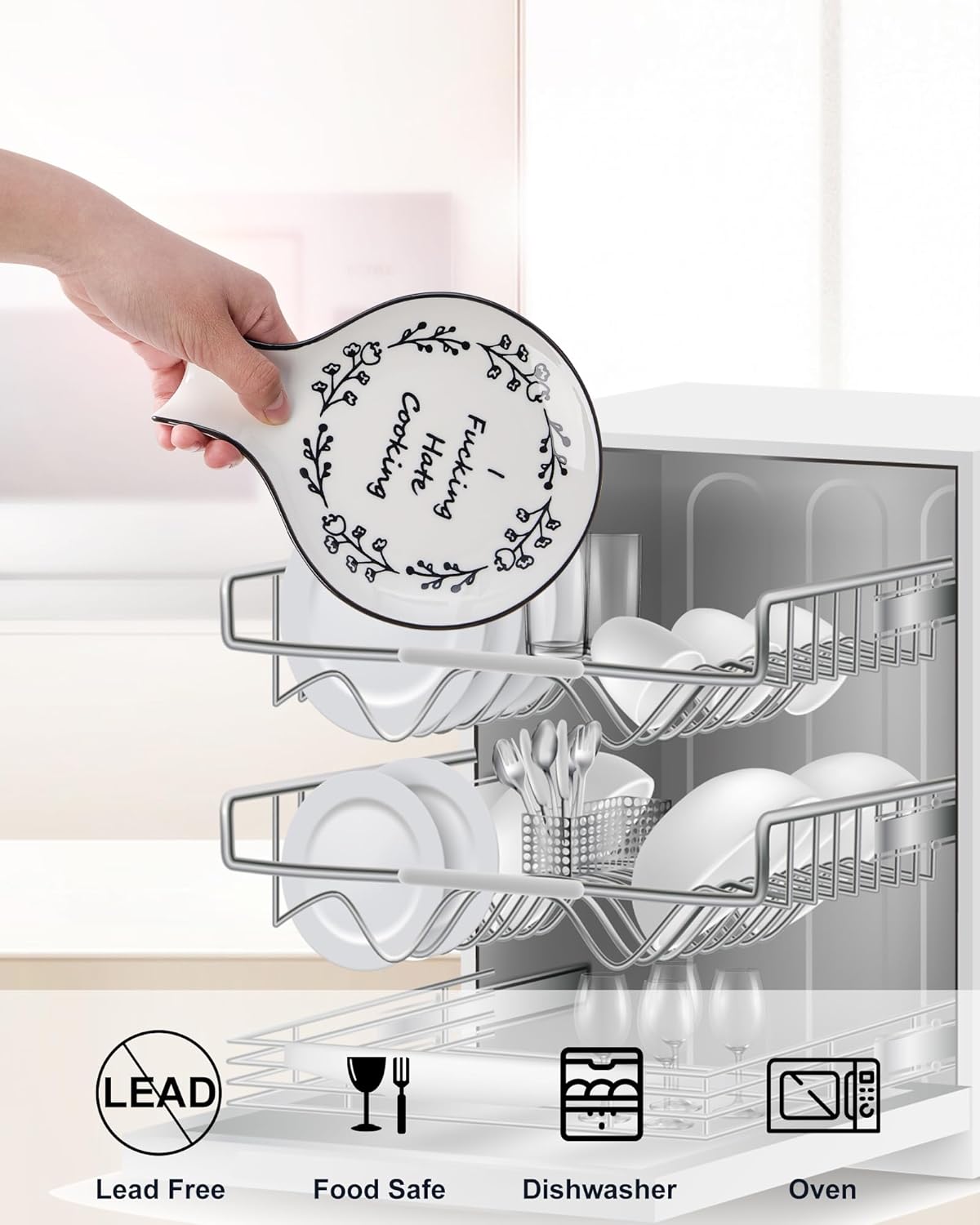 Ceramic Spoon Rest, Cute Spoon Holder for Stove Top and Kitchen Counter, Large Size Utensil Rest for Ladles, Modern Farmhouse Kitchen Decorative