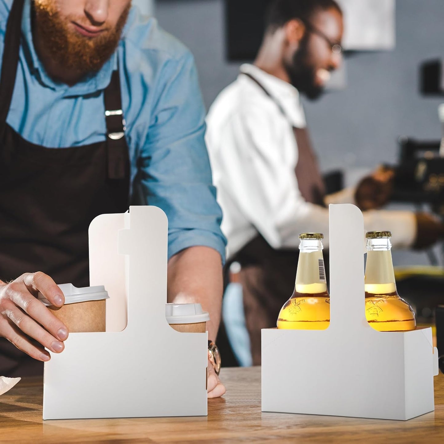 Kosiz 60 Pcs 2 Cups Drink Carrier with Handle 6.9 x 3.2 x 8.9 Inch Coffee Holder Paperboard Drink Caddy for Hot and Cold Beverage Takeout Cafe and Restaurant Xmas Wedding Food Delivery(White)