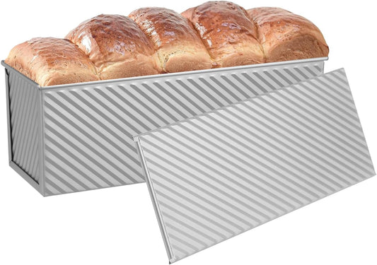 SS&CC Pullman Loaf Pan with Lid 13x4 | 2.2lb Carbon Steel Bread Pan for Homemade Sourdough & Sandwich Bread | Nonstick Bakeware, Heavy Duty & Easy Clean (Silver, 2.2lb (1-Pack))