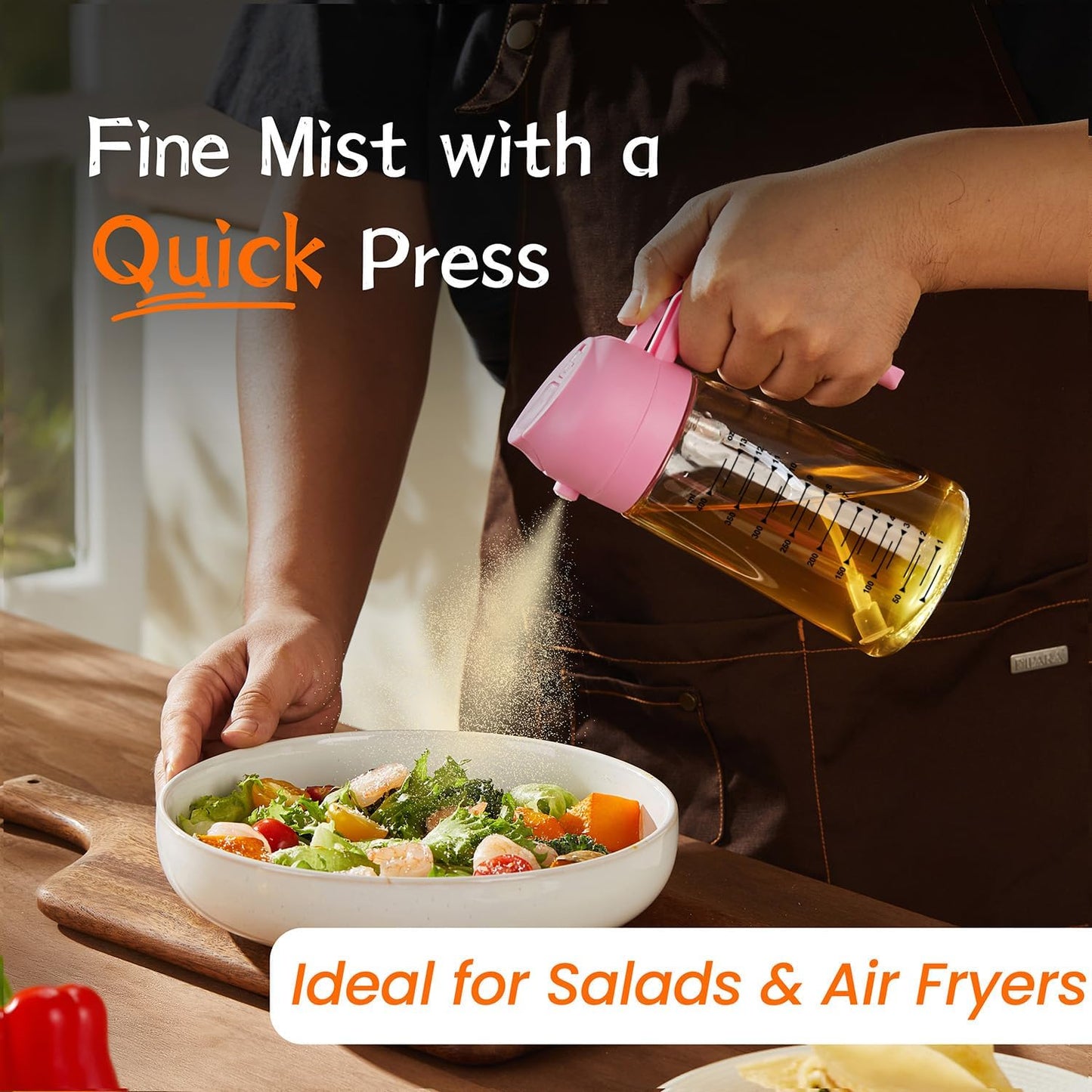 TrendPlain 16oz/470ml Glass Olive Oil Sprayer for Cooking - 2 in 1 Olive Oil Dispenser for Kitchen Gadgets, Air Fryer, Salad, and BBQ - Bubblegum