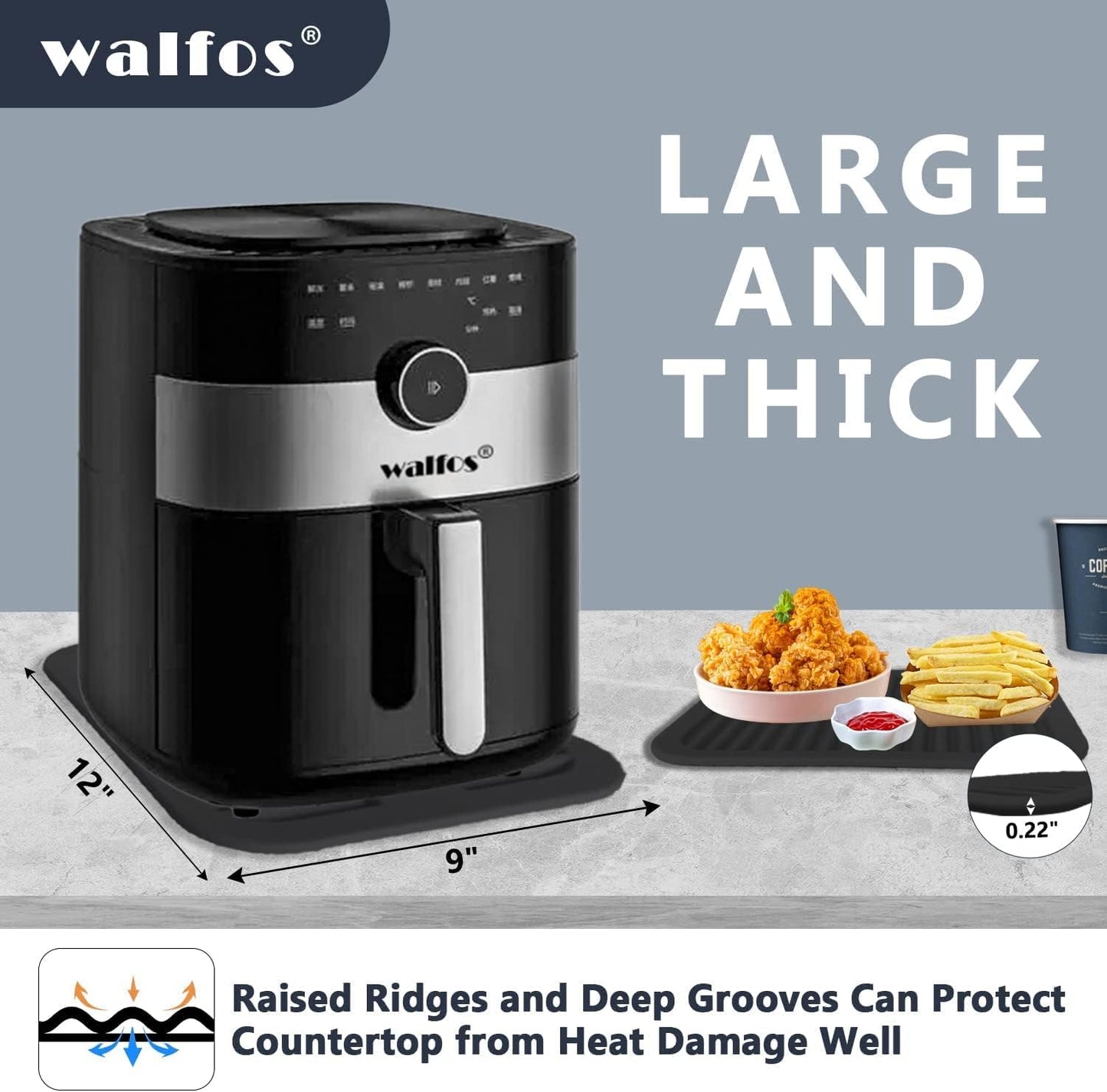 Walfos Silicone Trivets for Hot Pots and Pans - 446°F Heat Resistant Hot Pads for Kitchen Counter- 4 Pcs Multi-Purpose & Versatile Trivet Mat - Long-Lasting & Flexible Silicone Hot Pad（Black）