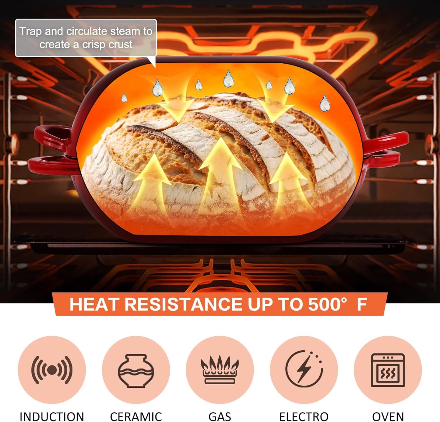 Enameled Cast Iron Bread Oven, 5QT Loaf Cast Iron Bread Pan with Lid, Oval Dutch Oven for Homemade Bread Baking (Gradient Red)