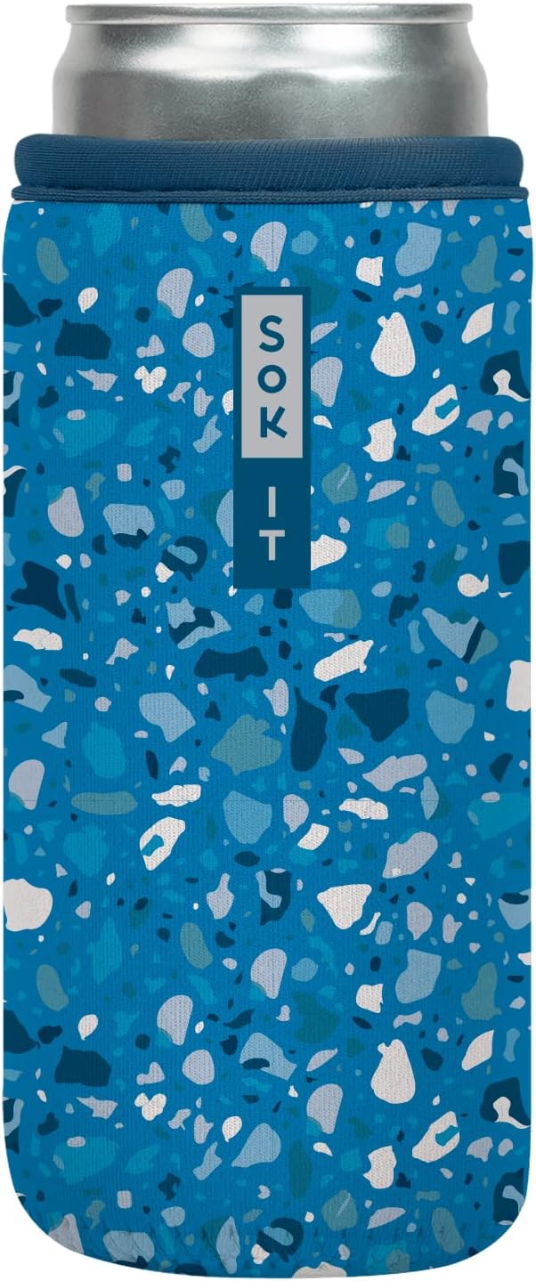 Sok It CanSok Sleeve for Beer & Soda Insulated Neoprene Cover (Sky Terrazzo, 12oz Slim Can Sleeve)