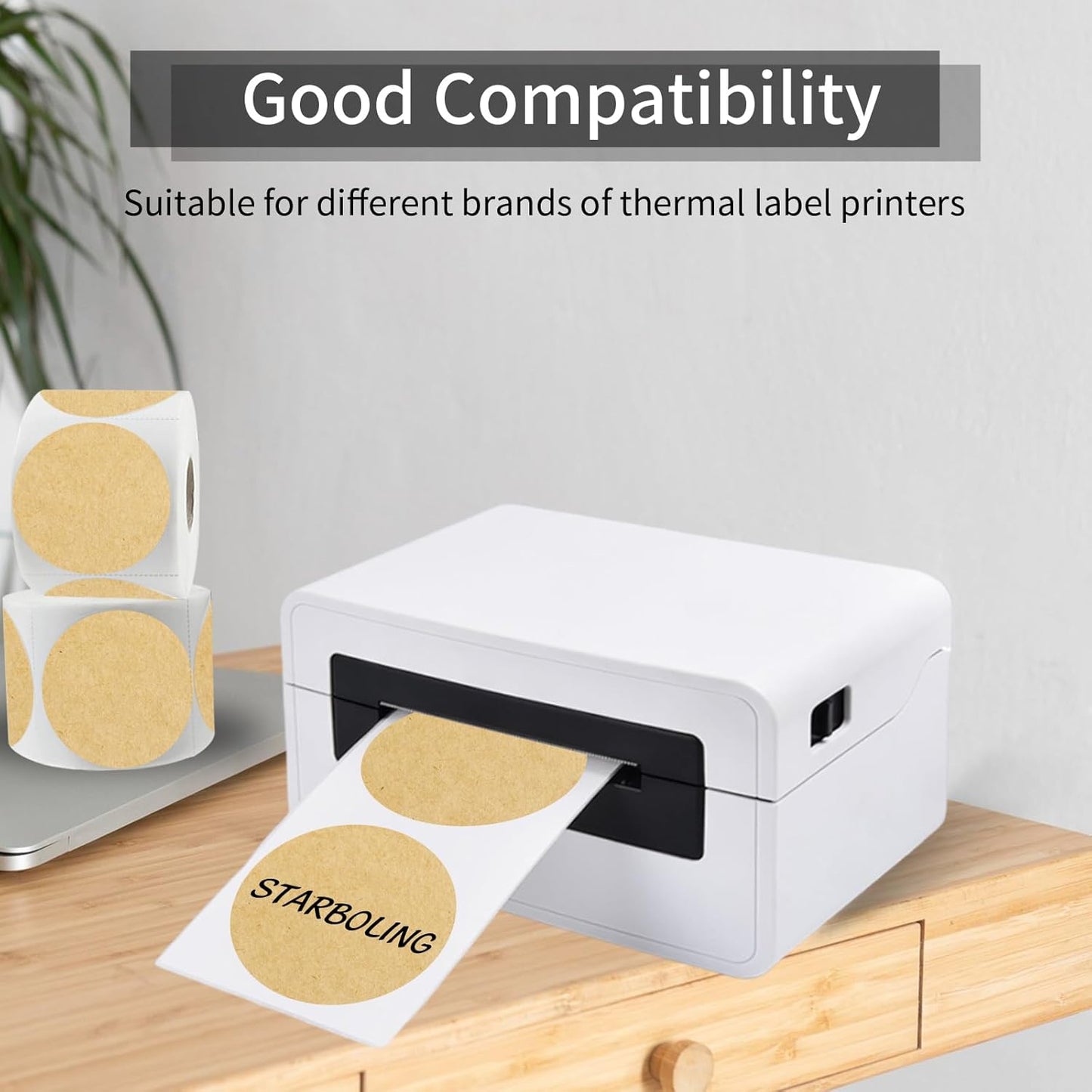 Thermal Labels,2 Inch Kraft Paper Color Round Thermal Printer Stickers,Self-Adhesive Round Direct Thermal Labels,Thermal Stickers for DIY Logo Design,Name Tag (500/Roll