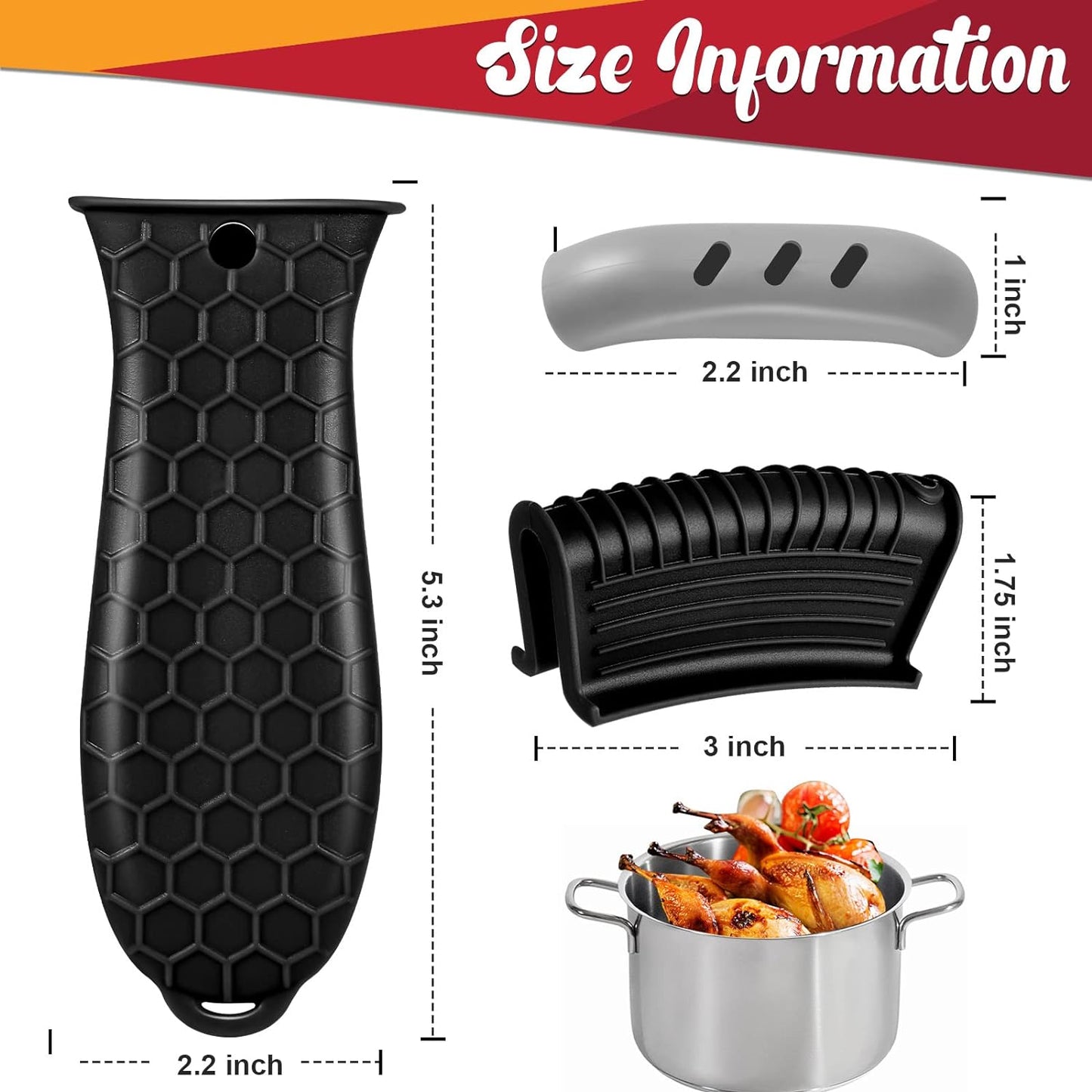 5 Pcs Cast Iron Handle Cover, Silicone Hot Handle Holder, Heat Resistant Cast Iron Skillet Covers Potholder for Frying Pans and Griddles Kitchen Supplies