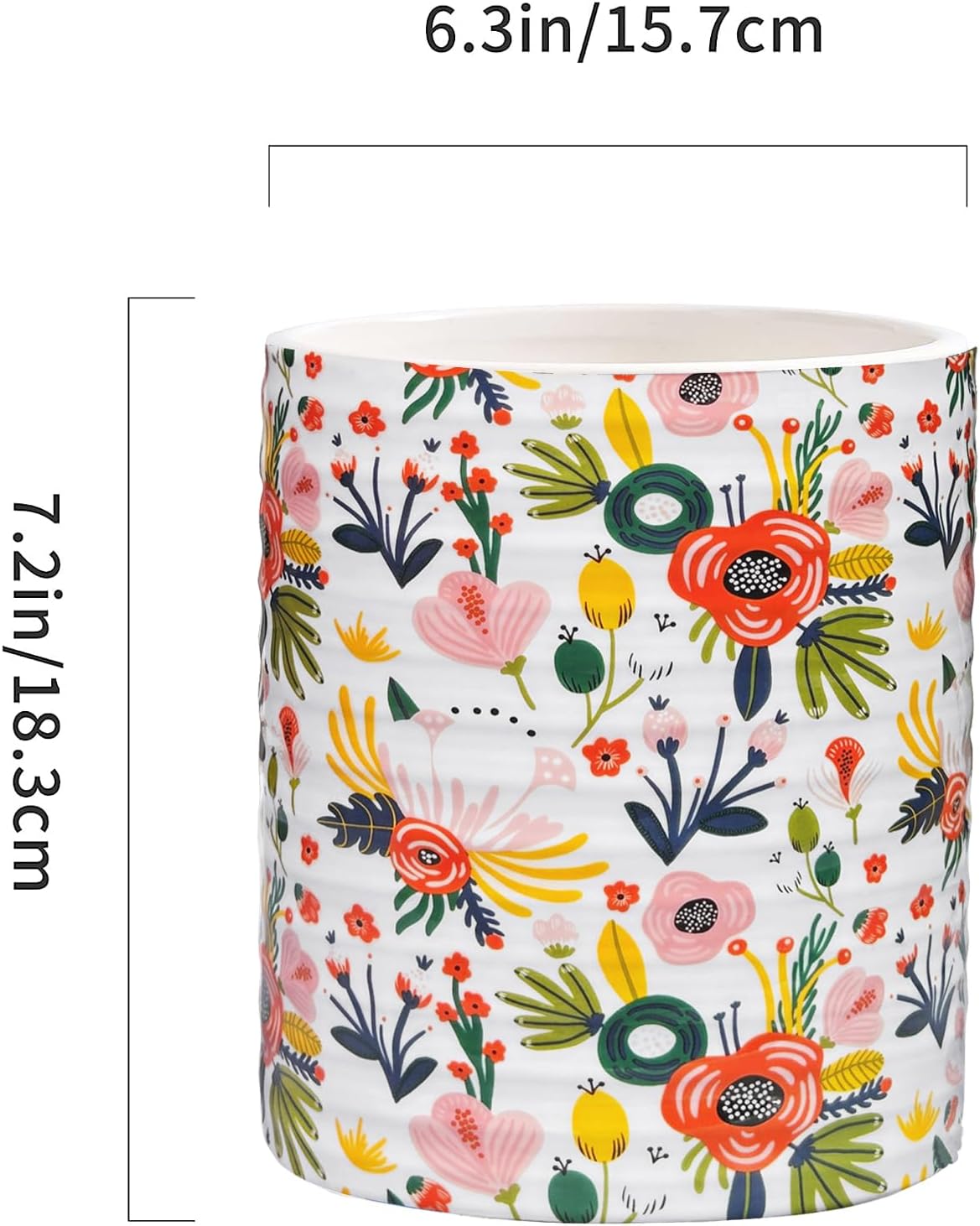 Kitchen Utensil Holder,7.2″Extra Large Stable Garden Floral Pattern Ceramic Utensil Crock,Flower Utensil Organizer for Countertop,Kitchen Decor,Utensil Holder for Housewarming,Wedding Gift