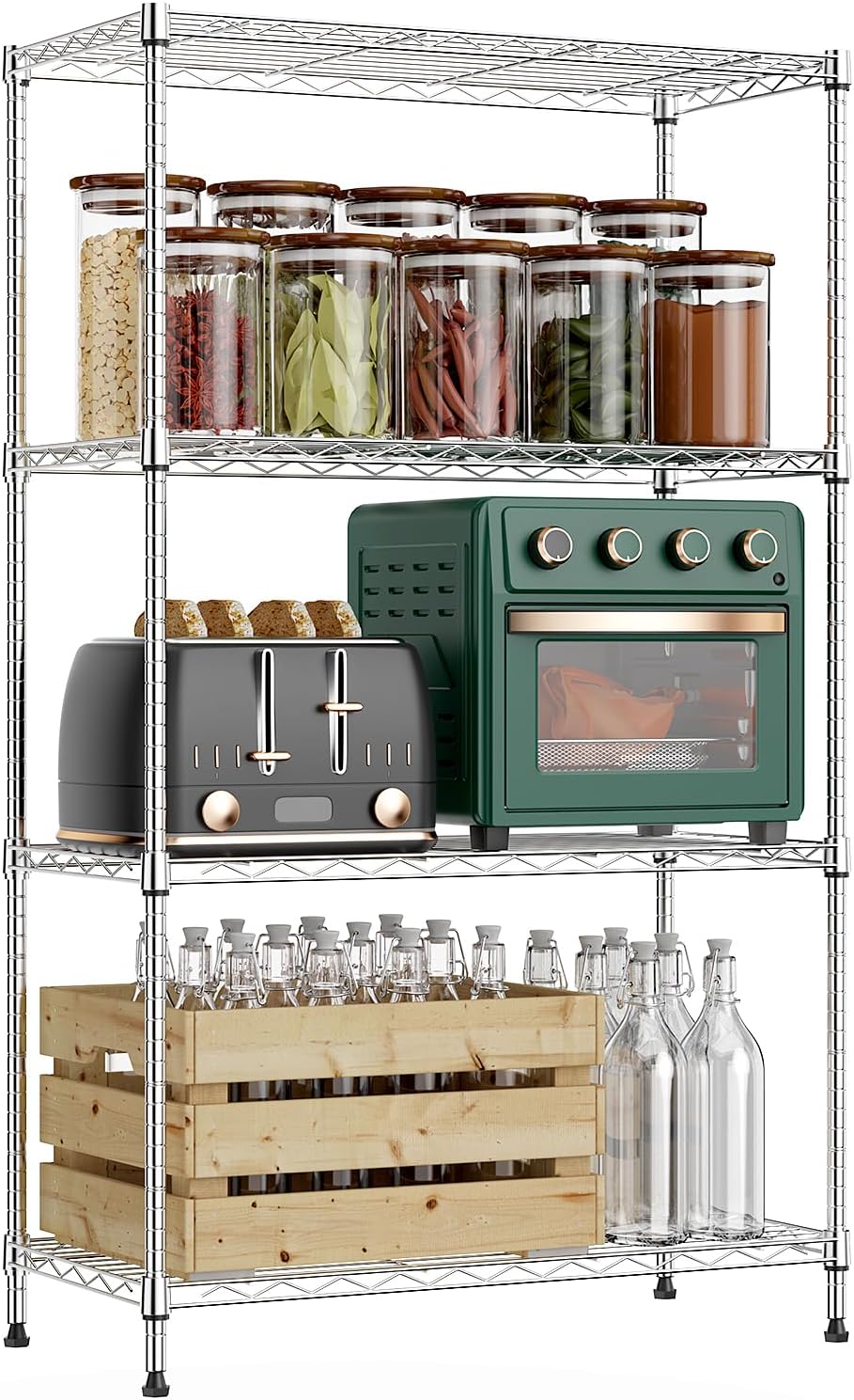 1000 lbs 4Tier Shelf Metal Storage Shelves Wire Rack Closet Organizers with Wheel for Garage Kitchen Bathroom Laundry Chrome 13.7" D x 29.5" W x 47.2" H