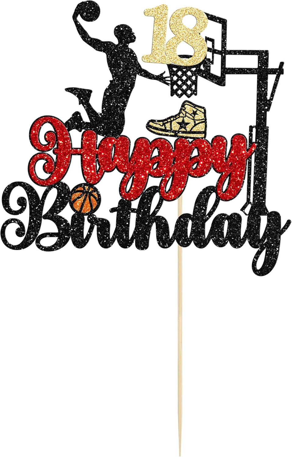 Ephlyn Basketball Happy 18th Birthday Cake Topper, 1Pc, Cake Pick for 18th Birthday Decoration, Sports Party Supplies, Black