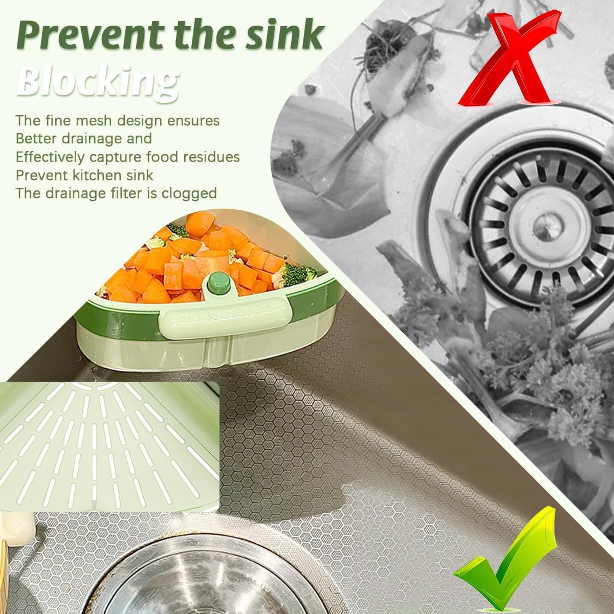 Suction Cup Sink Corner Rack, 2025 Upgraded Self-Cleaning Sink Strainer Basket, Removable Food Waste Catcher with Drain Hole, Say Goodbye to Gross Food Scraps and Smelly Sinks (2*Yellow)