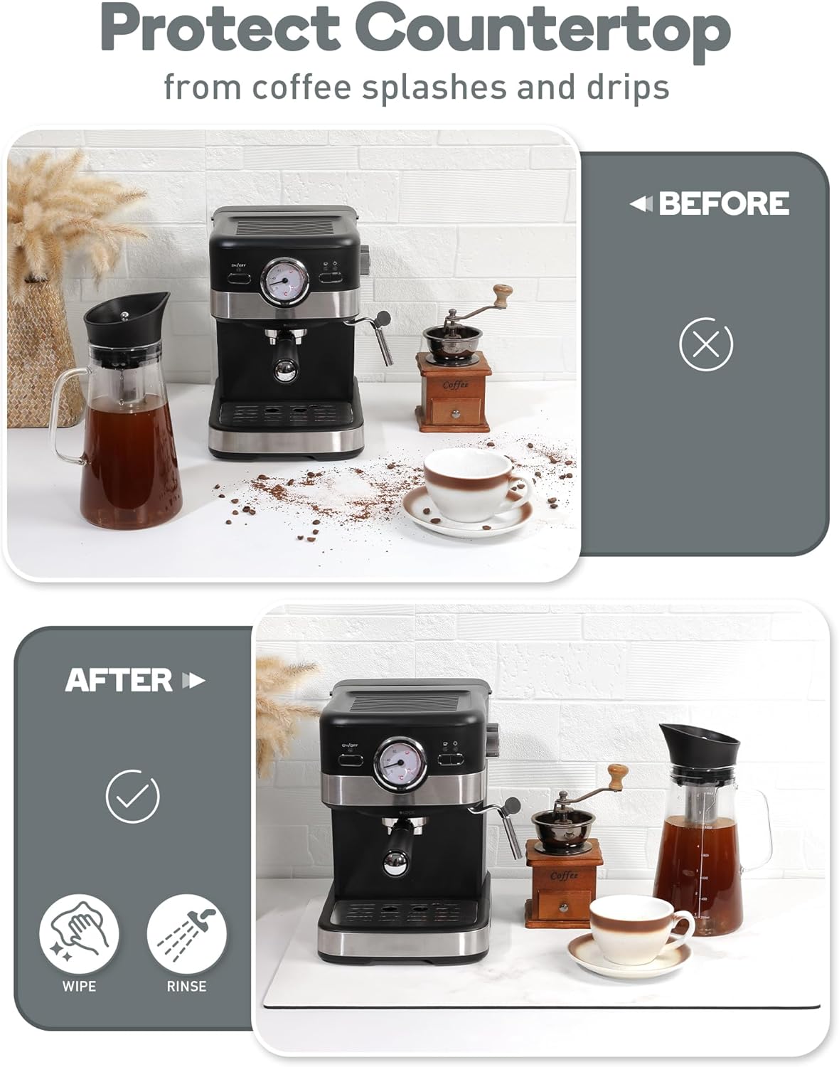 SUEH DESIGN Coffee Mat, Absorbent Dish Drying Mat 23.6 x 15.7 in Quick Dry Coffee Mat Large Drying Mats for Kitchen Counter Coffee Bar, Marble White