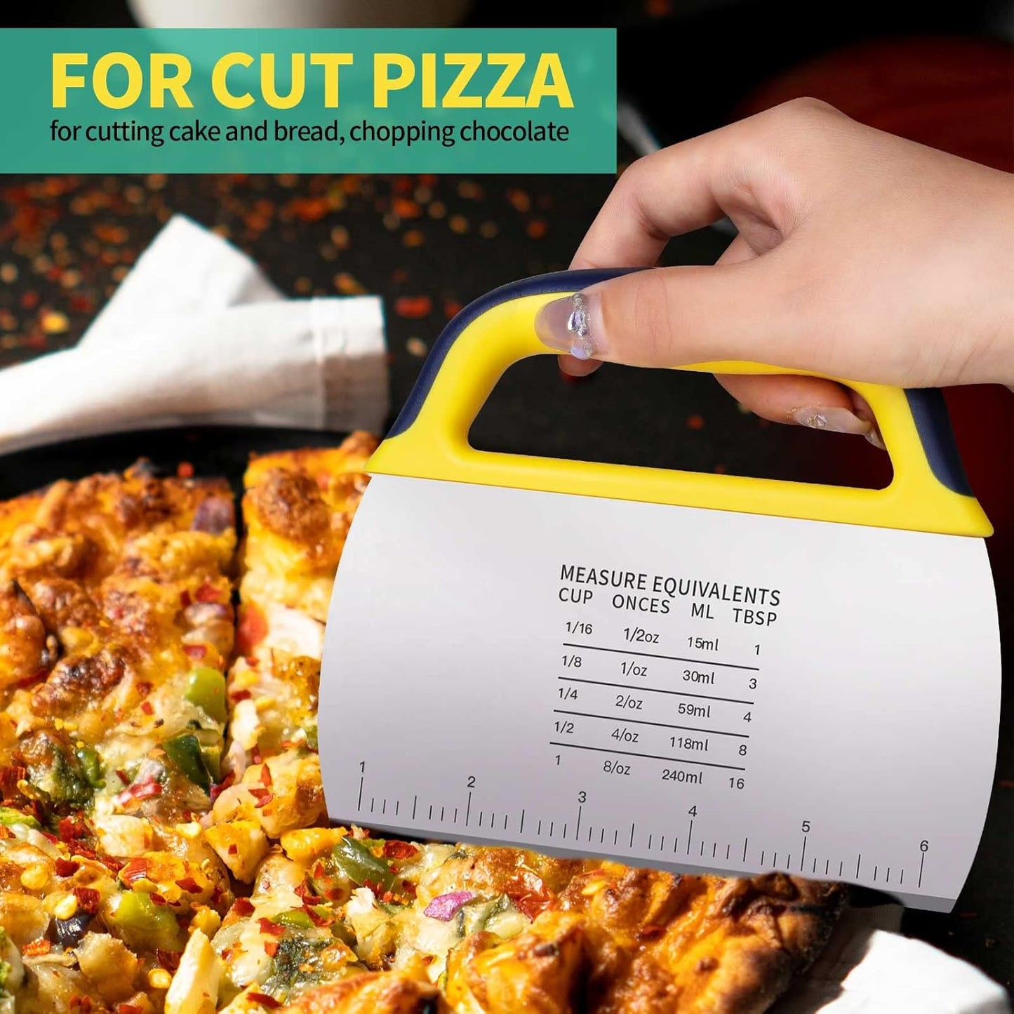 YGDZ Dough Scraper 2 PCS, Stainless Steel Bench Scraper With Grip, Plastic Dough Cutter with Measuring Scale, Multipurpose Pizza Cutter, Pastry Scraper, Bread Scraper for Baking, Dough, Cake