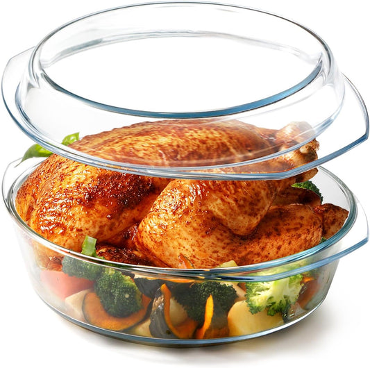 NUTRIUPS 4QT Round Glass Casserole Dish with Lid 11inch Large Glass Microwave Bowls with Lid