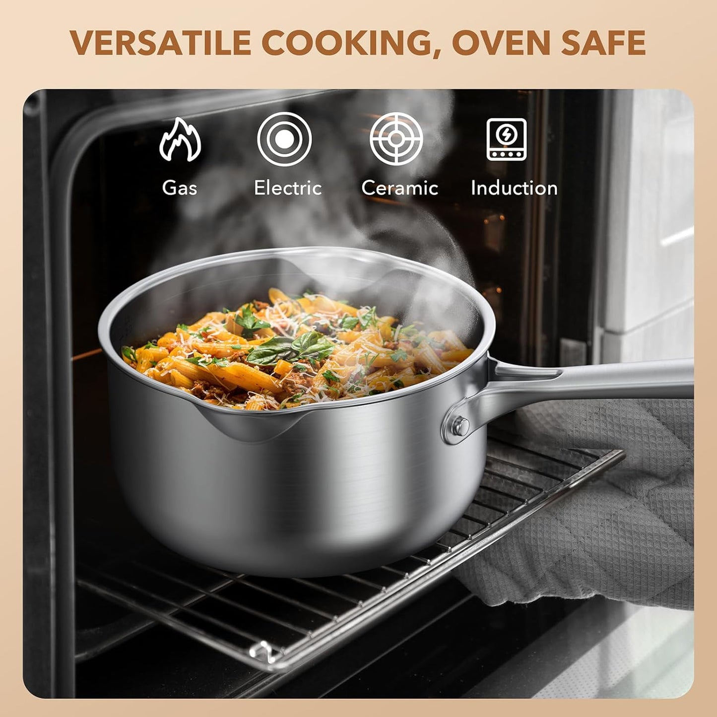 PekGema Stainless Steel Saucepan 2.5 Quart with Glass Strainer Lid, Thicken Tri-ply Full Sauce Pot, Two Side Spouts for Easy Pour, Dishwasher Safe, Induction Ready, Compatible with All Cooktops